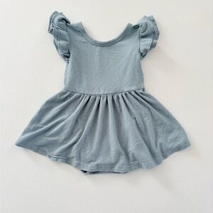 EUC Little Sleepies Ribbed Skater Twirl Dress with Bodysuit in Dusty Blue